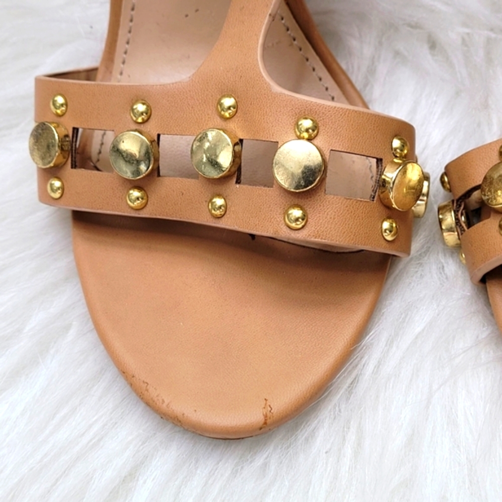 Just Fab Tan Ankle Sandals Gold Studs - Picture 7 of 7